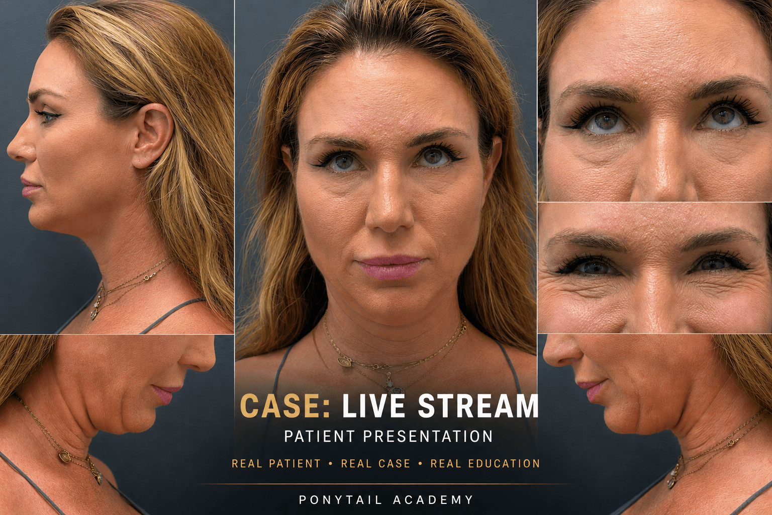Patient presentation showing multiple preoperative facial views for the recorded surgical course